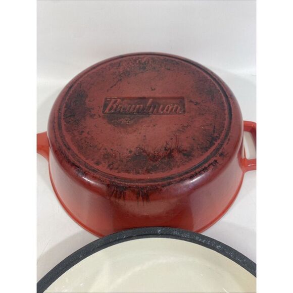 Bruntmor 2 In 1 Red Cast Iron Enamel Skillet Dutch Oven Combo W/ Lid 5 Qts Red - Picture 6 of 10